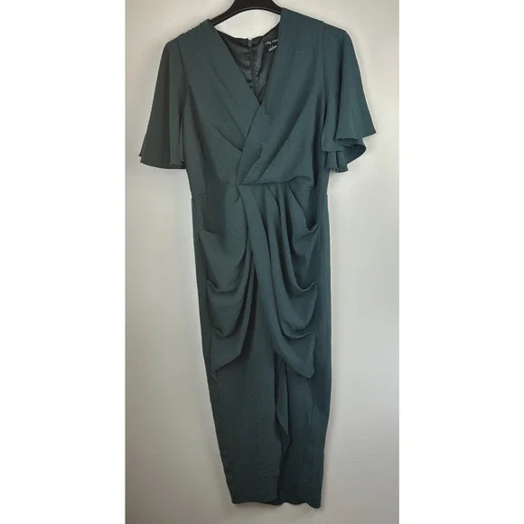 City Chic Braelynn Maxi Dress Emerald Tulip Flutter S Plus Size 16 Wedding *Flaw - Picture 2 of 16